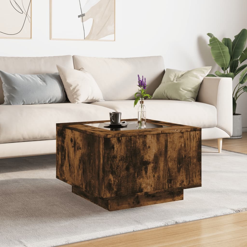 VidaXL Salontafel met LED 60x60x40 cm bewerkt hout gerookt eikenkleur