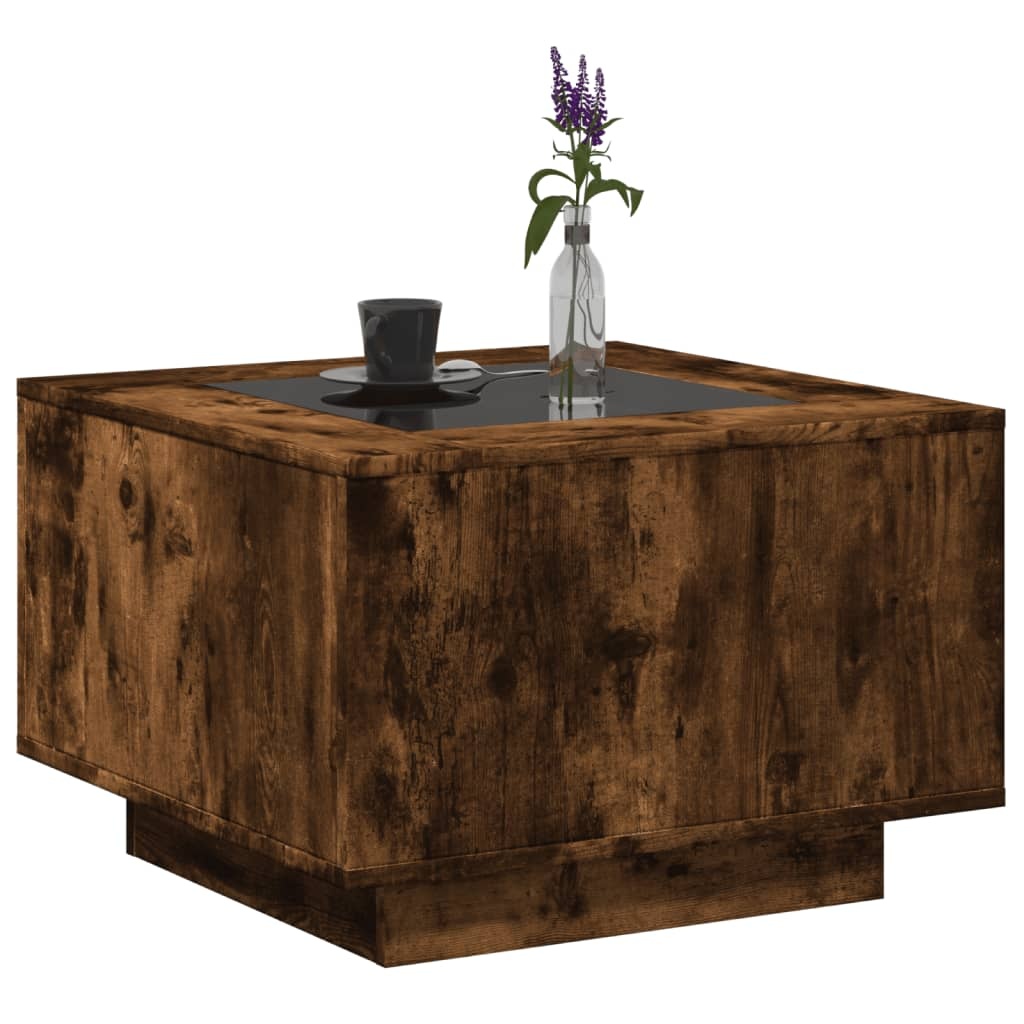 VidaXL Salontafel met LED 60x60x40 cm bewerkt hout gerookt eikenkleur