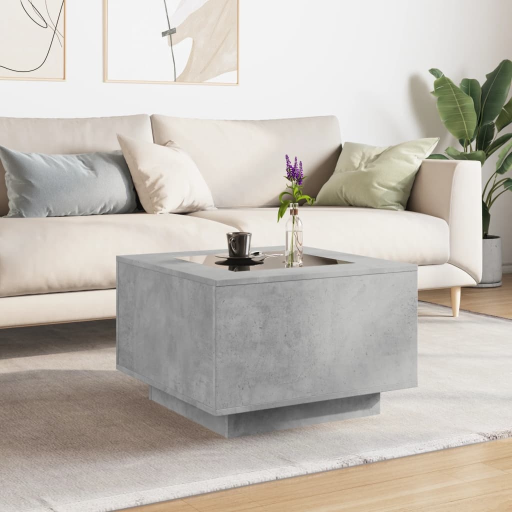 VidaXL Salontafel met LED 60x60x40 cm bewerkt hout betongrijs
