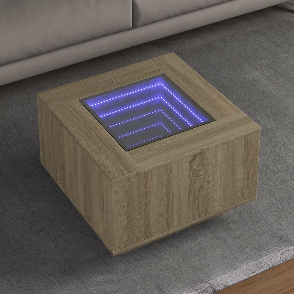 VidaXL Salontafel met LED 60x60x40 cm bewerkt hout sonoma eikenkleurig