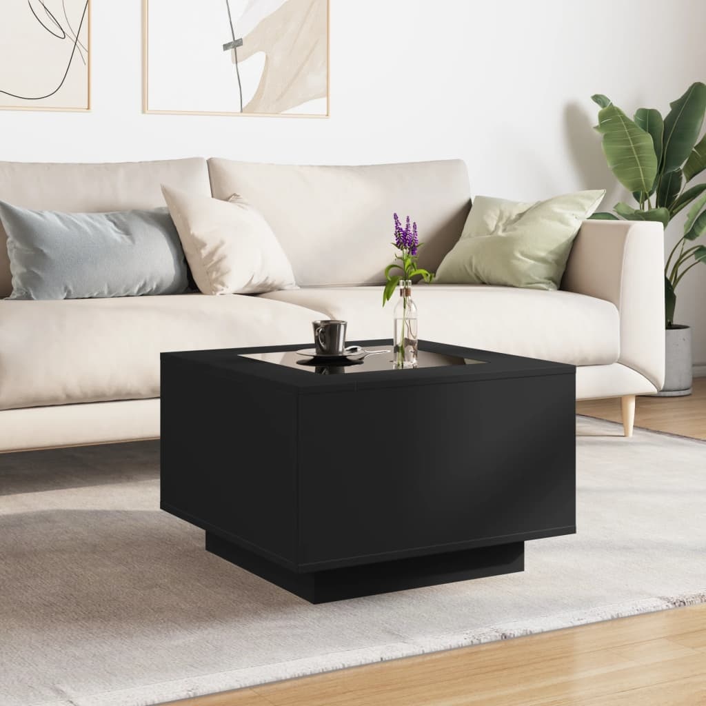 VidaXL Salontafel met LED 60x60x40 cm bewerkt hout zwart