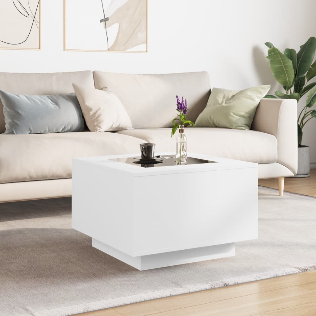 VidaXL Salontafel met LED 60x60x40 cm bewerkt hout wit