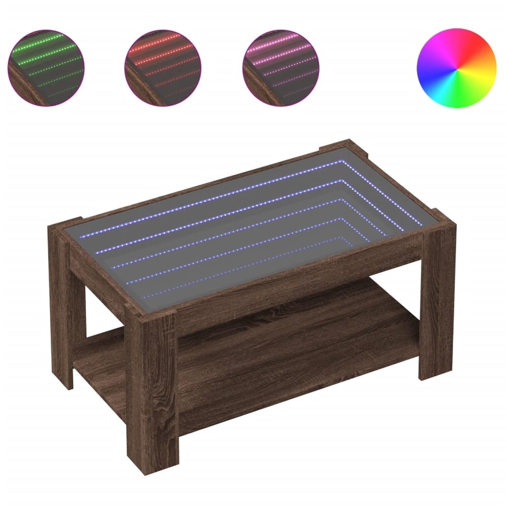 VidaXL Salontafel met LED 93x53x45 cm bewerkt hout bruin eikenkleur