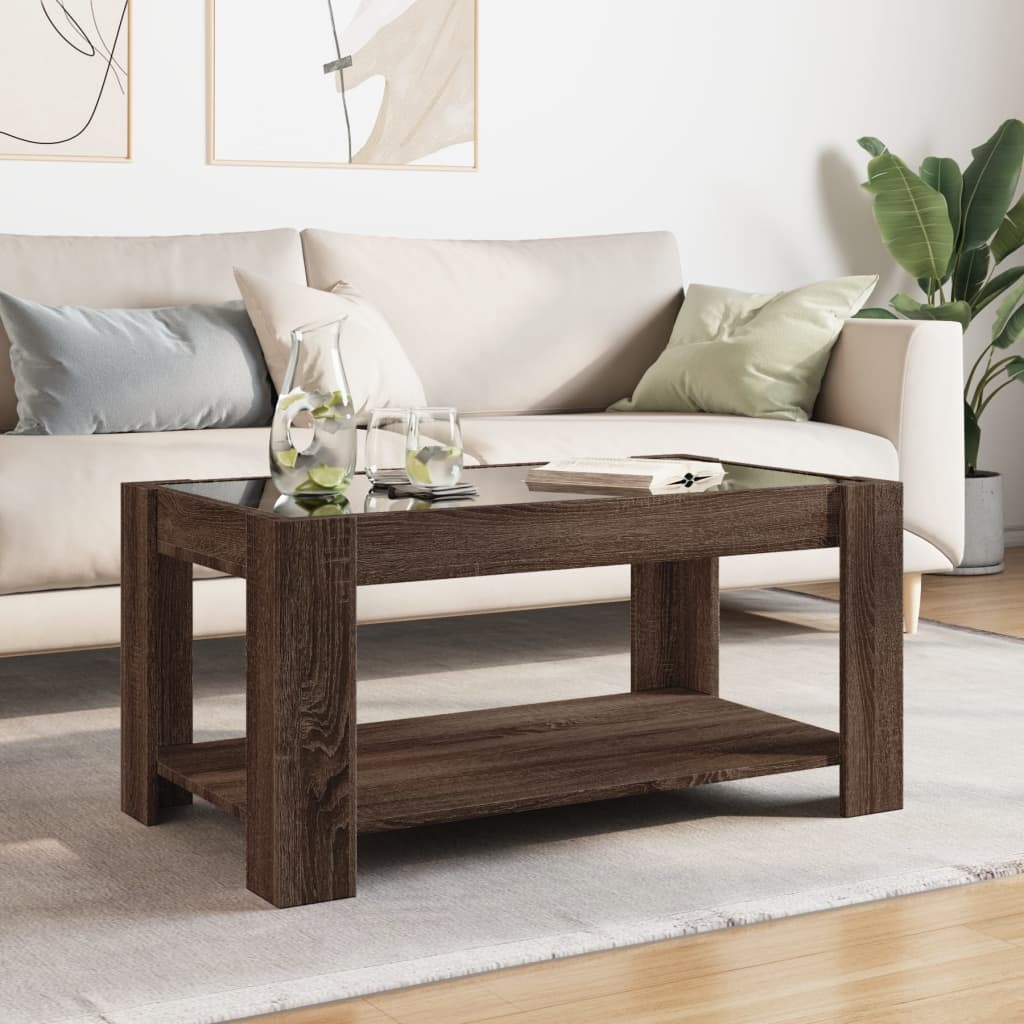 VidaXL Salontafel met LED 93x53x45 cm bewerkt hout bruin eikenkleur