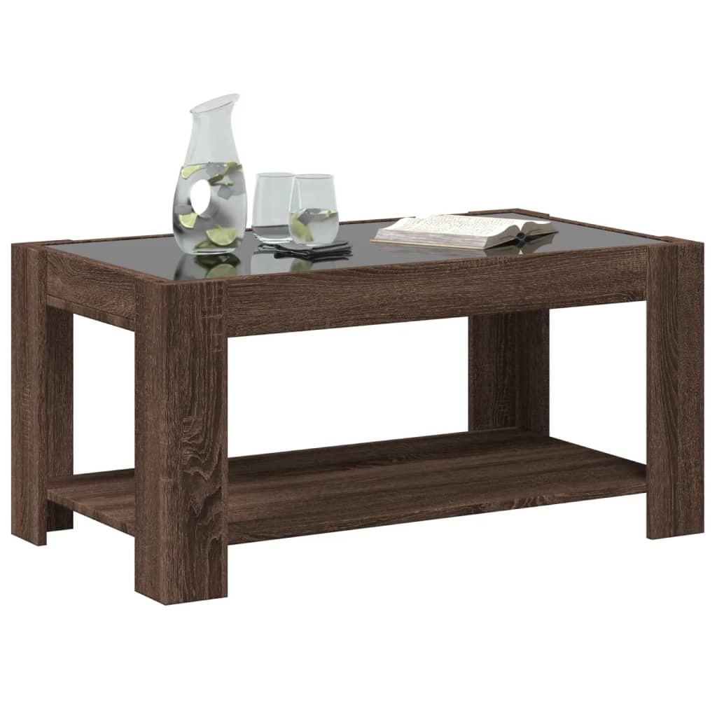 VidaXL Salontafel met LED 93x53x45 cm bewerkt hout bruin eikenkleur