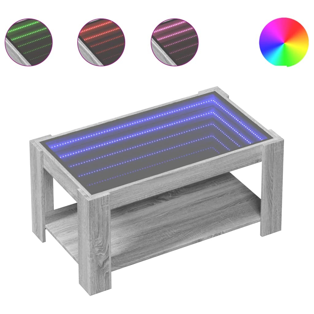 VidaXL Salontafel met LED 93x53x45 cm bewerkt hout grijs sonoma eiken