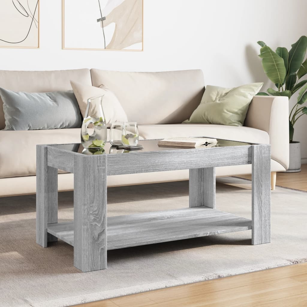 VidaXL Salontafel met LED 93x53x45 cm bewerkt hout grijs sonoma eiken