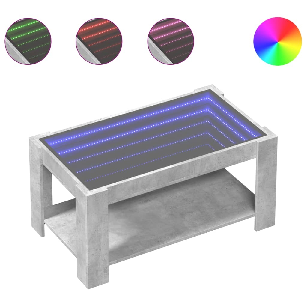 VidaXL Salontafel met LED 93x53x45 cm bewerkt hout betongrijs