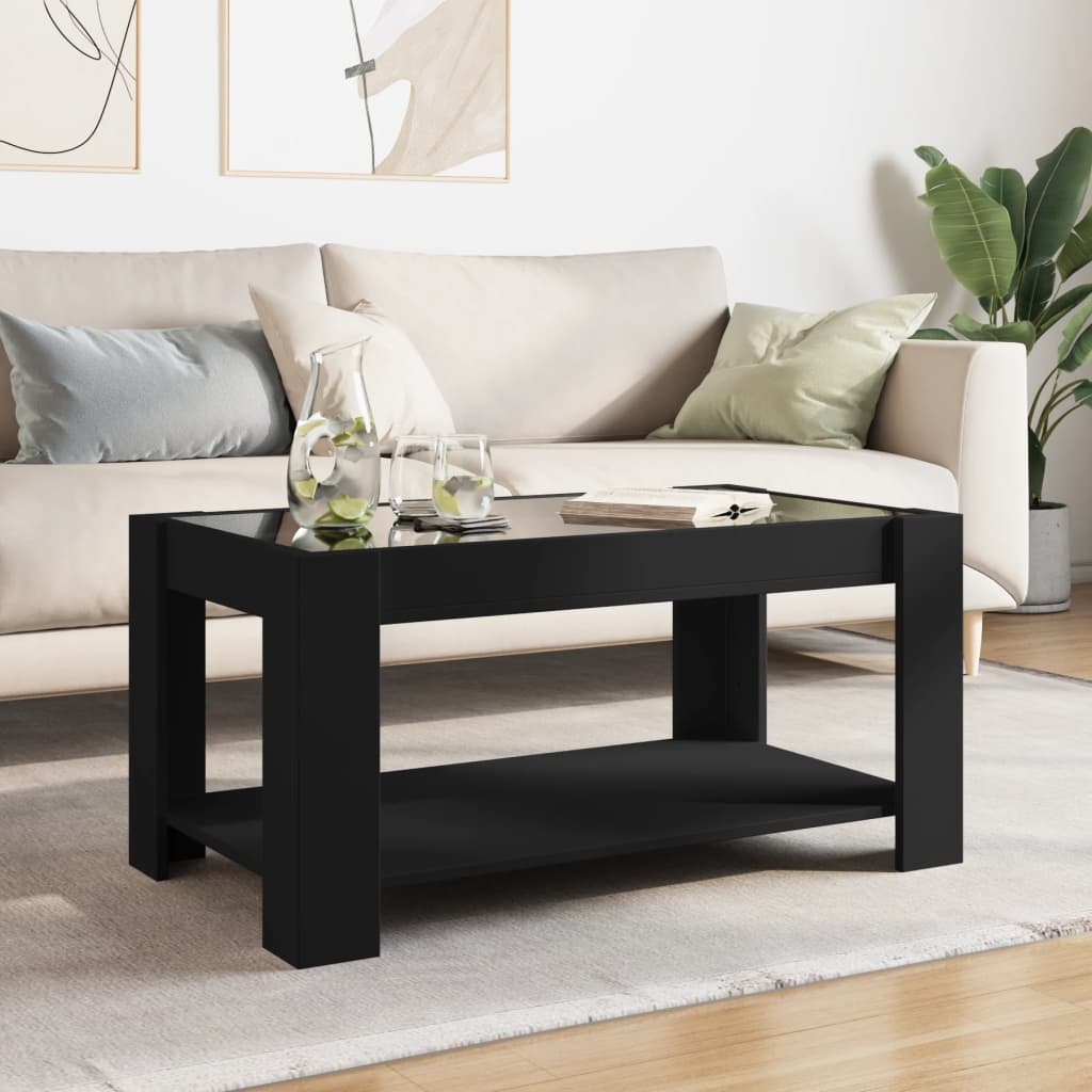 VidaXL Salontafel met LED 93x53x45 cm bewerkt hout zwart