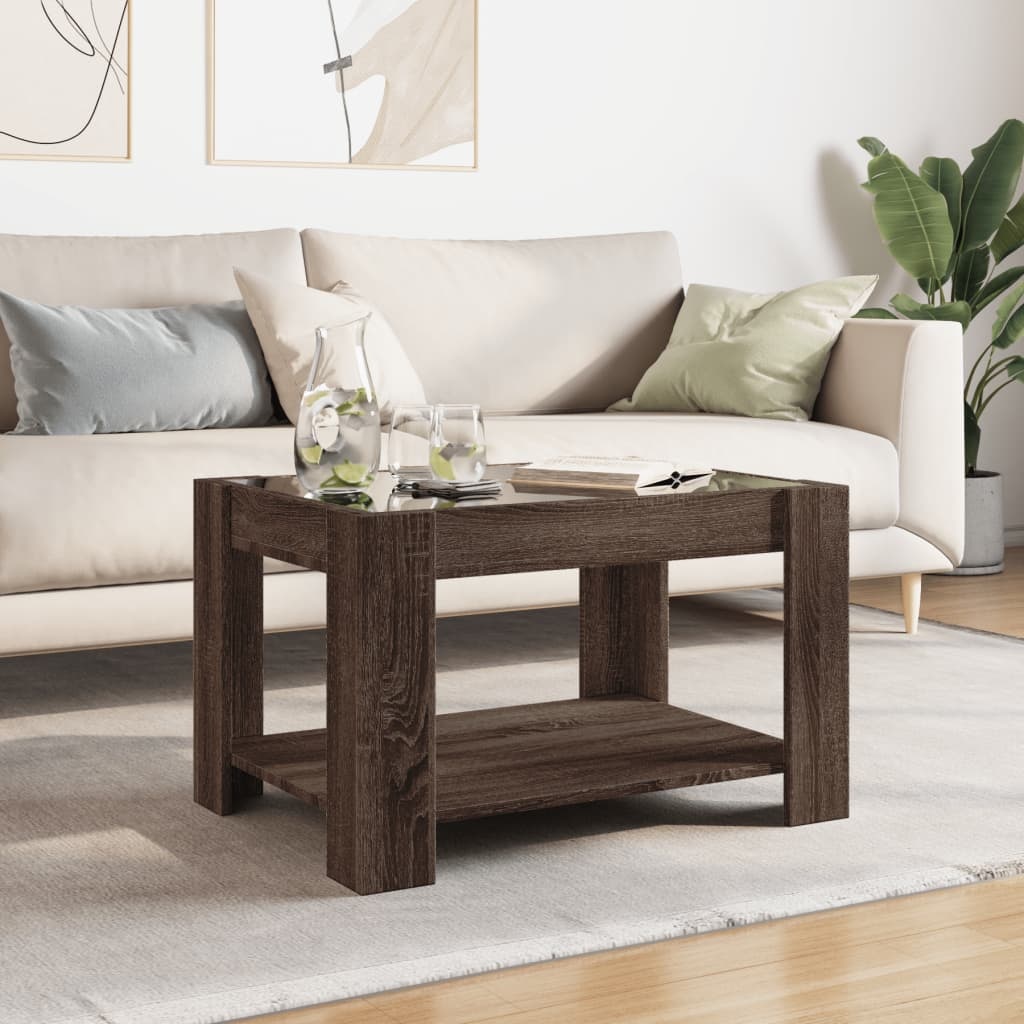 VidaXL Salontafel met LED 73x53x45 cm bewerkt hout bruin eikenkleurig