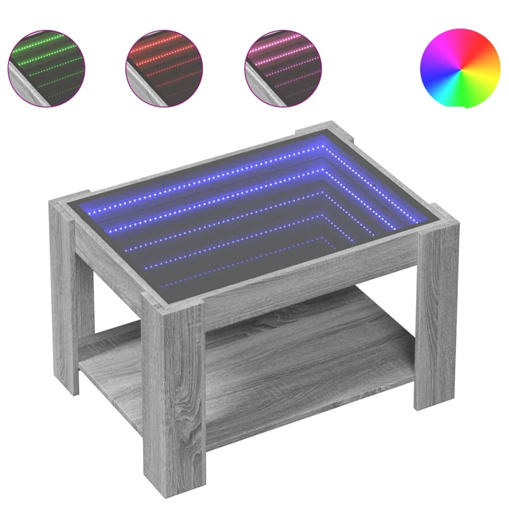 VidaXL Salontafel met LED 73x53x45 cm bewerkt hout grijs sonoma eiken