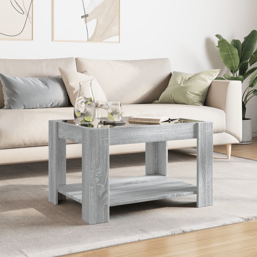 VidaXL Salontafel met LED 73x53x45 cm bewerkt hout grijs sonoma eiken