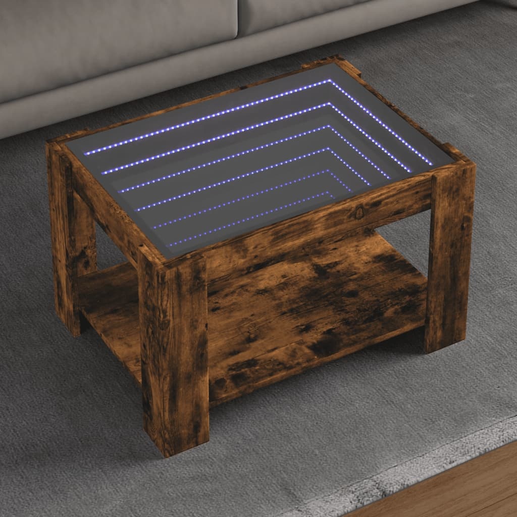 VidaXL Salontafel met LED 73x53x45 cm bewerkt hout gerookt eikenkleur