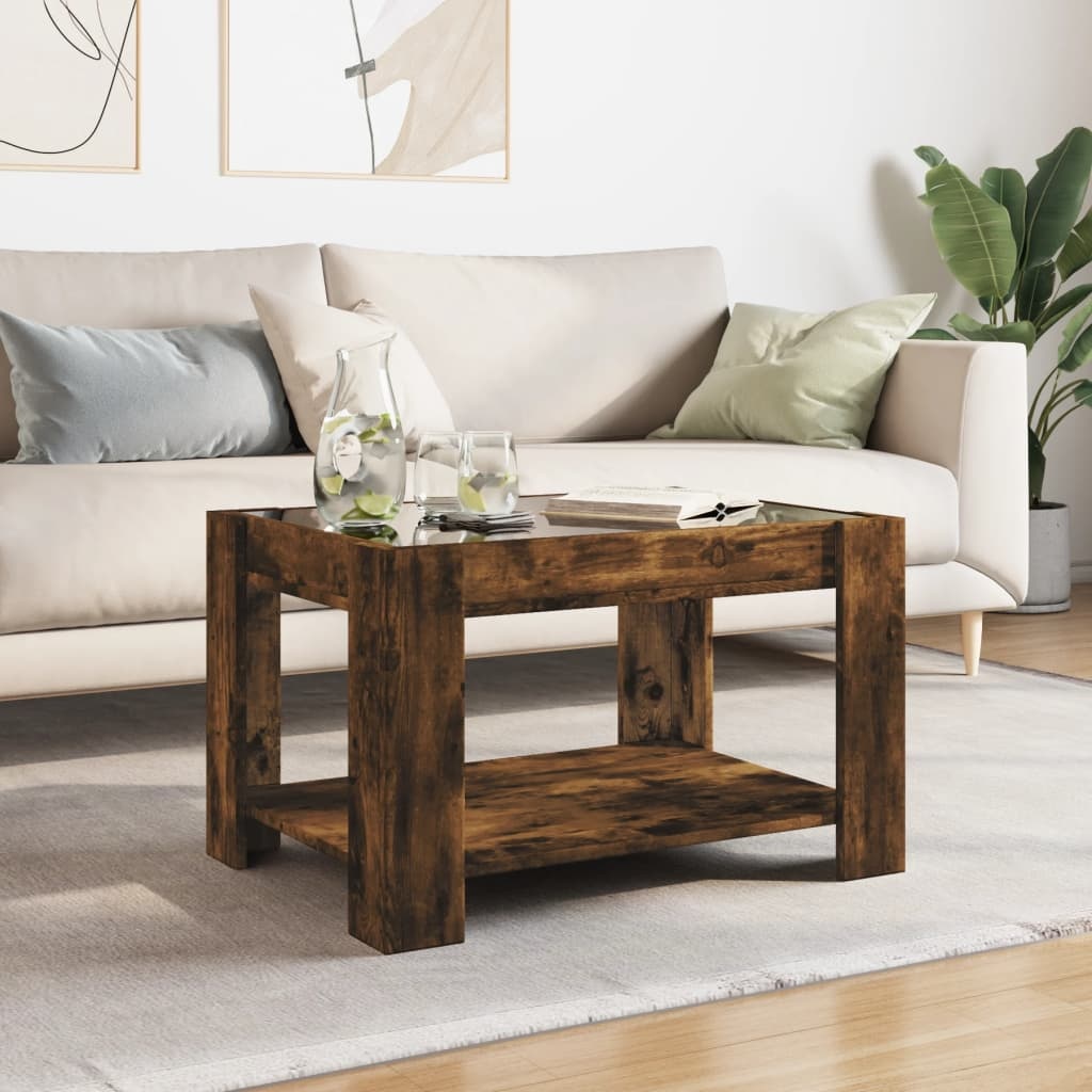 VidaXL Salontafel met LED 73x53x45 cm bewerkt hout gerookt eikenkleur