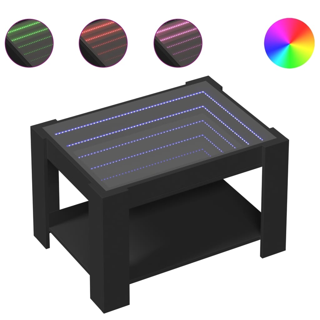 VidaXL Salontafel met LED 73x53x45 cm bewerkt hout zwart