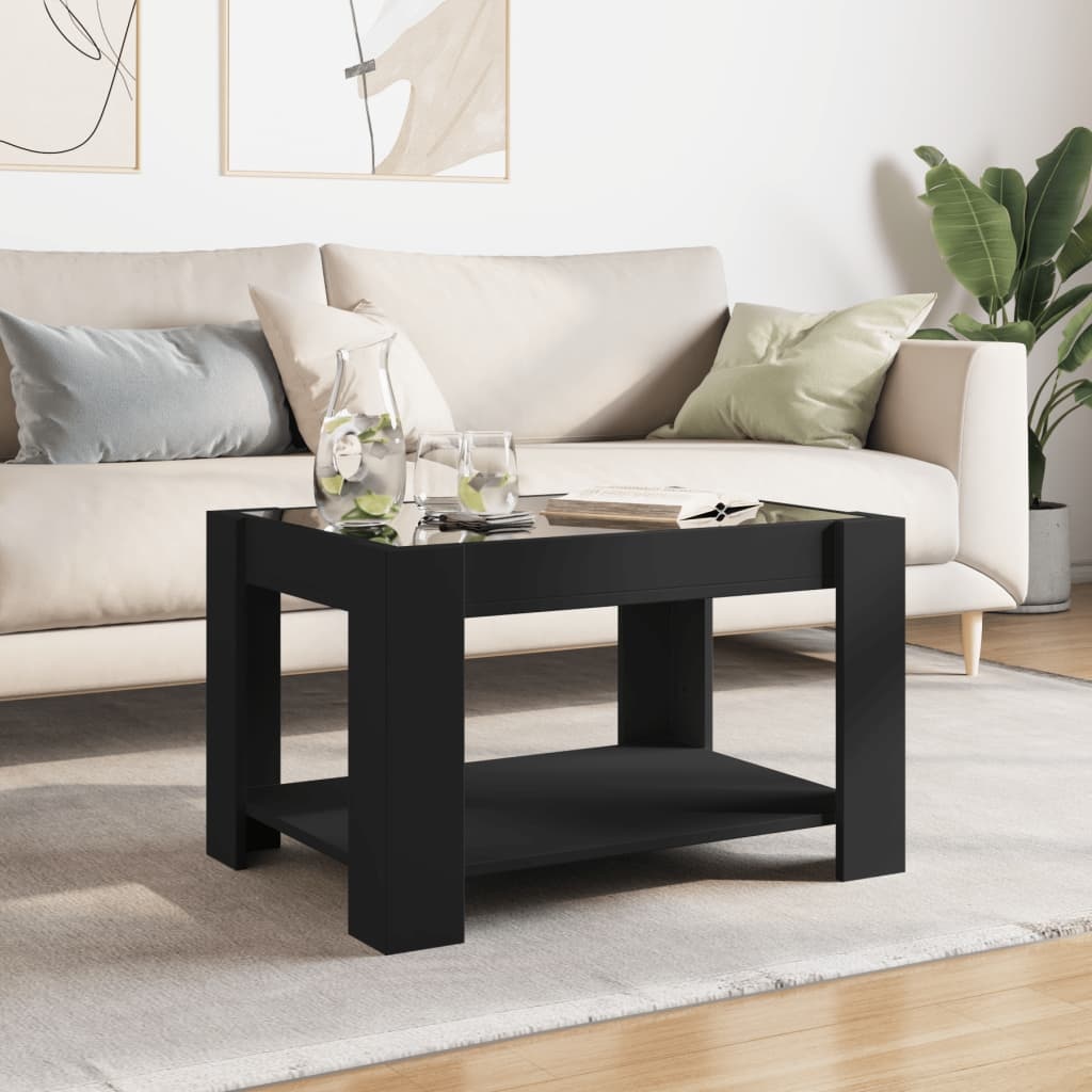 VidaXL Salontafel met LED 73x53x45 cm bewerkt hout zwart