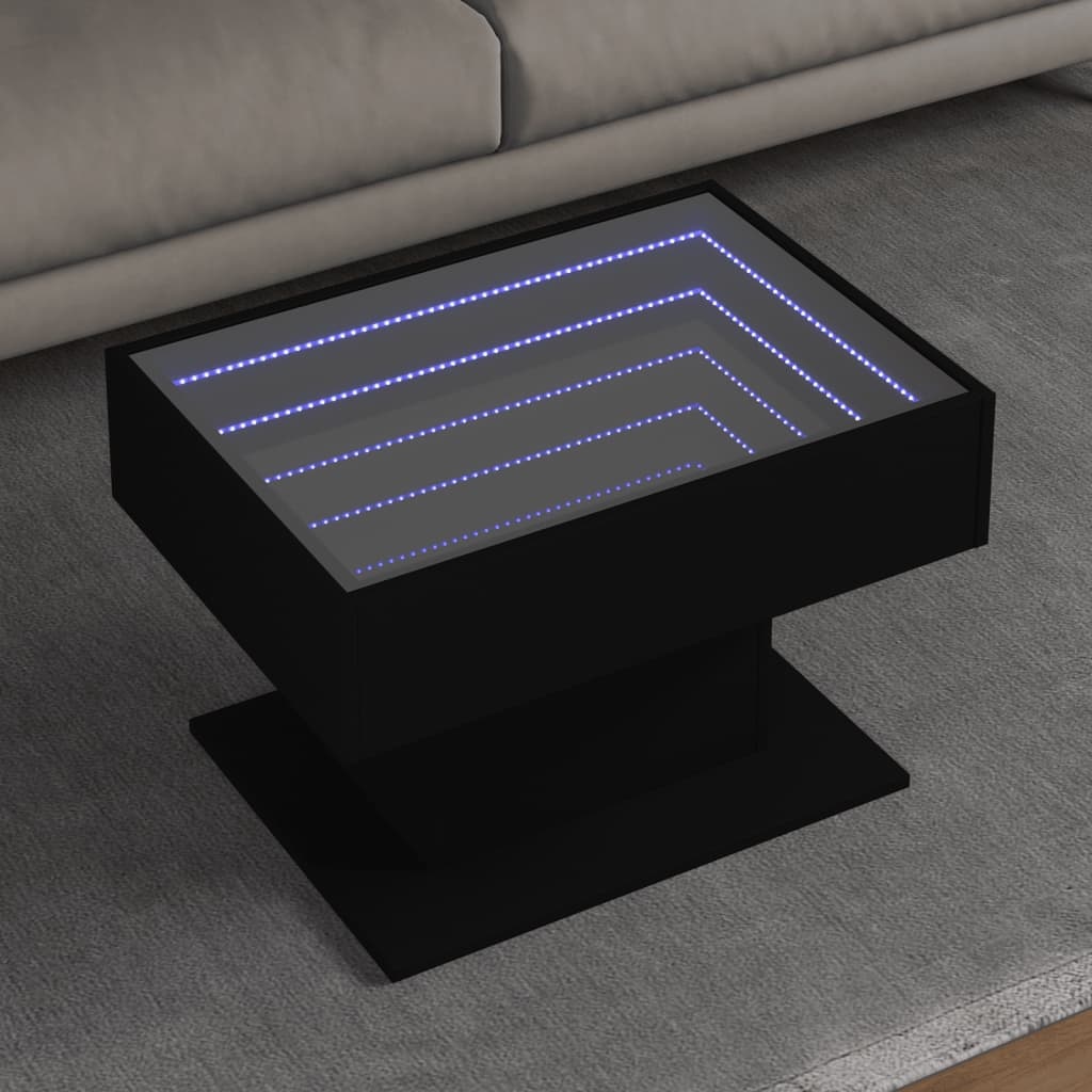 VidaXL Salontafel met LED 70x50x45 cm bewerkt hout zwart