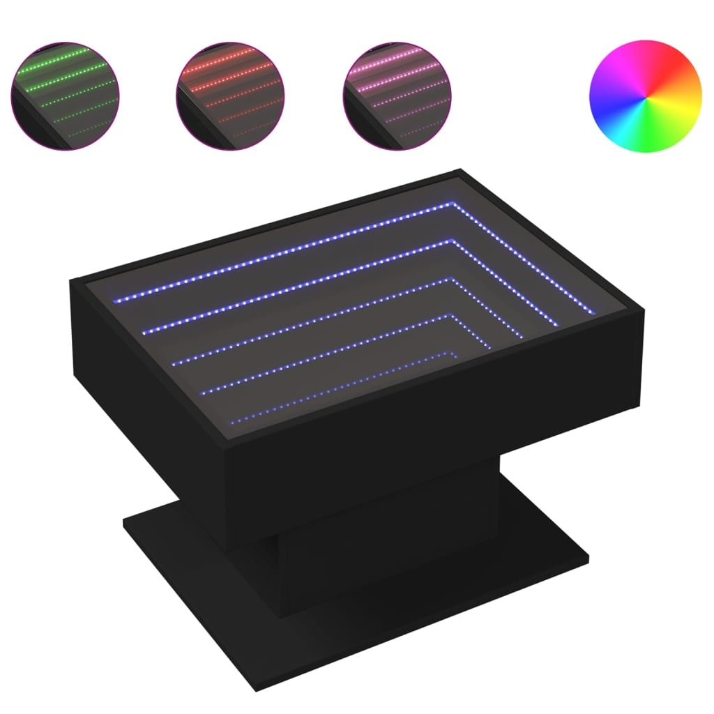 VidaXL Salontafel met LED 70x50x45 cm bewerkt hout zwart