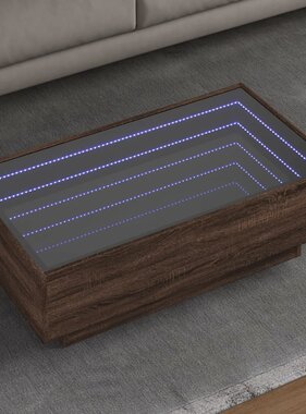 VidaXL Salontafel met LED 90x50x30 cm bewerkt hout bruin eikenkleurig