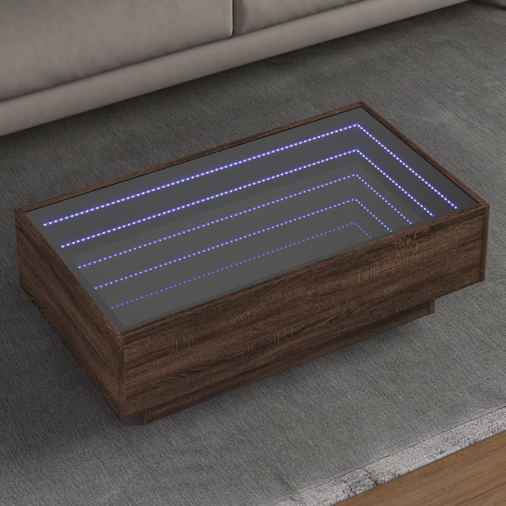 VidaXL Salontafel met LED 90x50x30 cm bewerkt hout bruin eikenkleurig