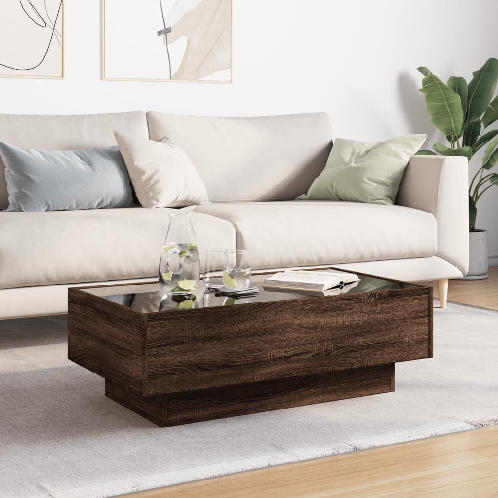 VidaXL Salontafel met LED 90x50x30 cm bewerkt hout bruin eikenkleurig