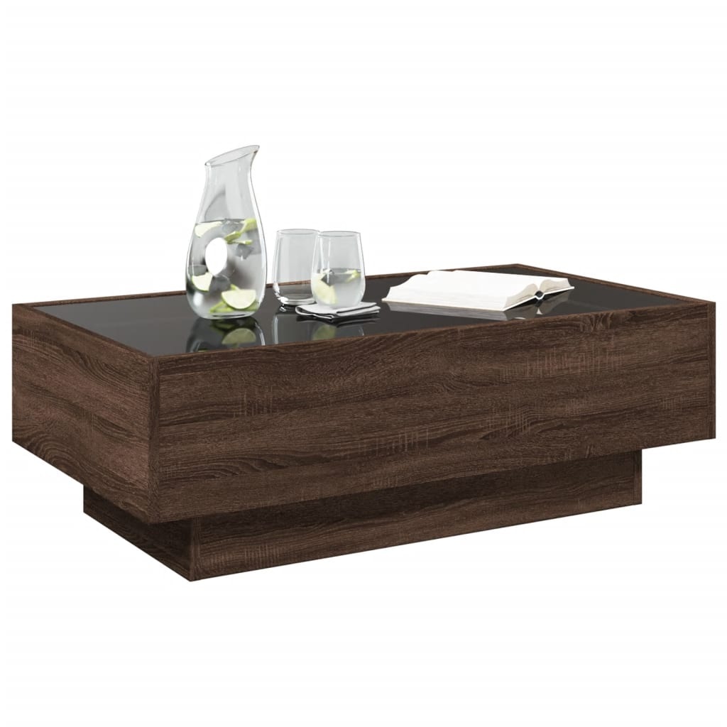 VidaXL Salontafel met LED 90x50x30 cm bewerkt hout bruin eikenkleurig