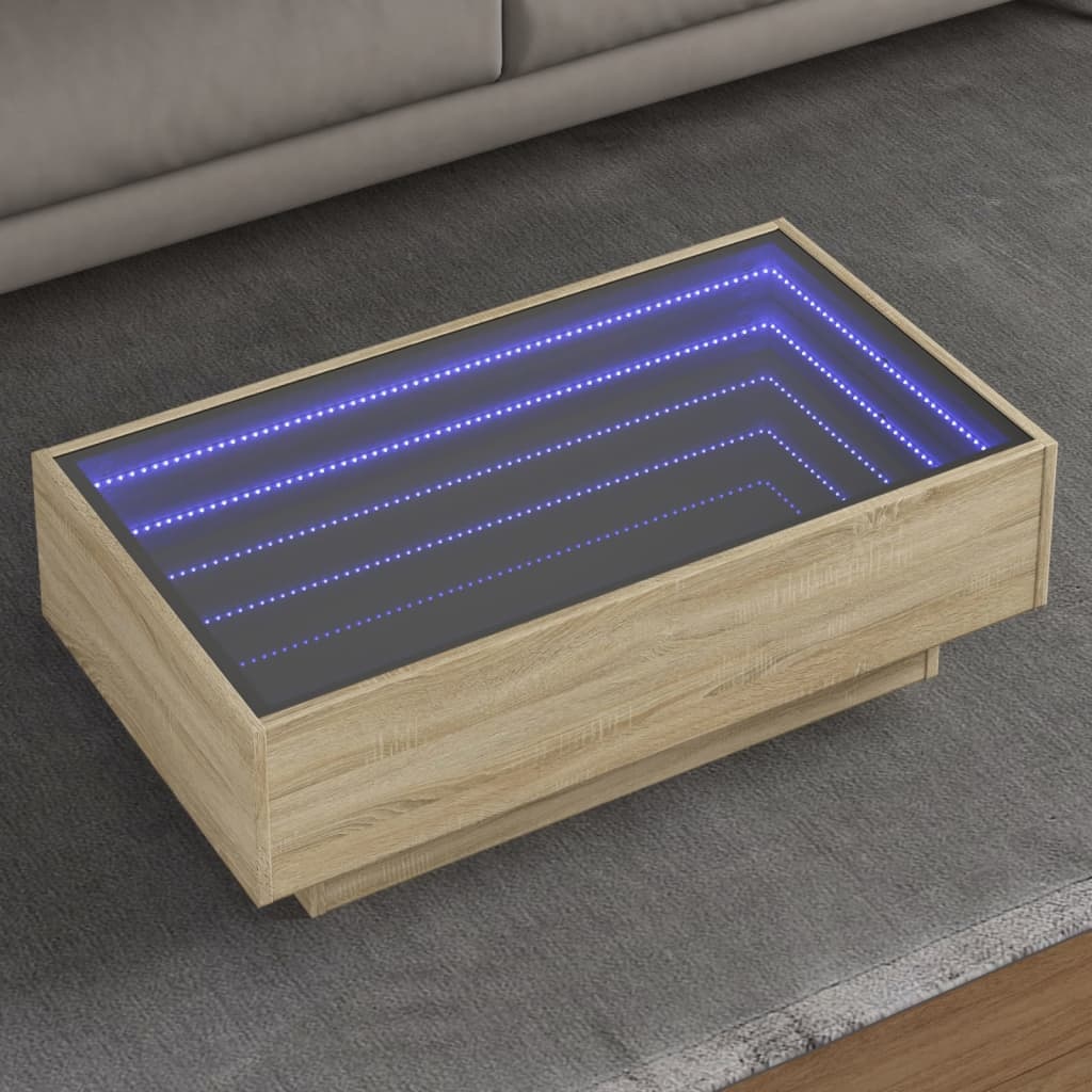 VidaXL Salontafel met LED 90x50x30 cm bewerkt hout sonoma eikenkleurig