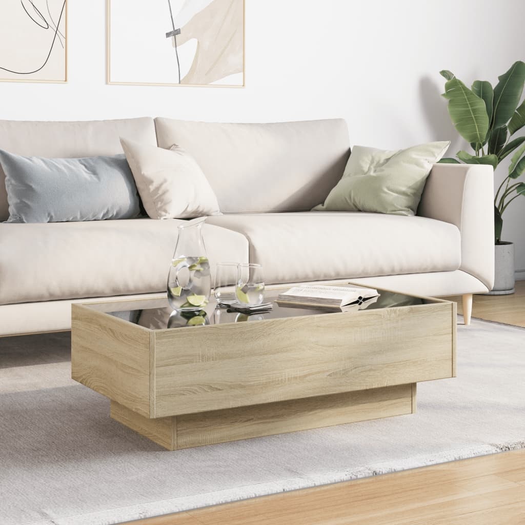 VidaXL Salontafel met LED 90x50x30 cm bewerkt hout sonoma eikenkleurig