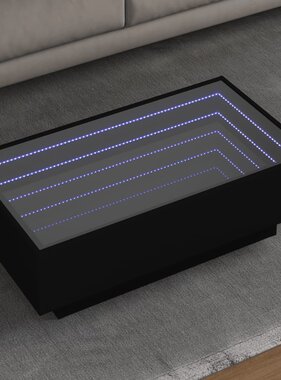 VidaXL Salontafel met LED 90x50x30 cm bewerkt hout zwart