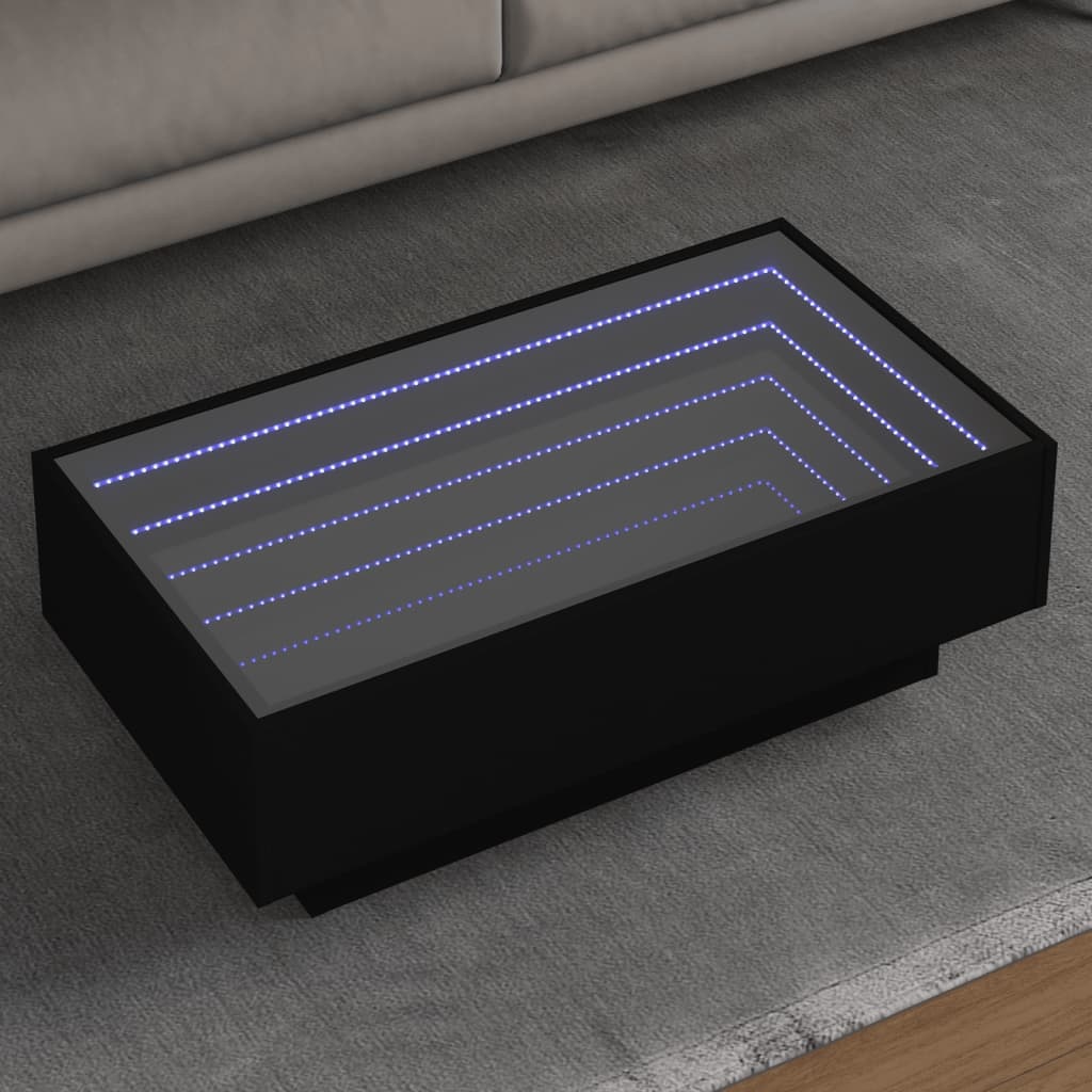 VidaXL Salontafel met LED 90x50x30 cm bewerkt hout zwart