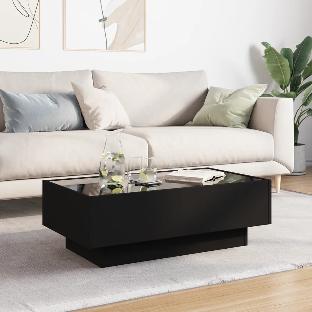VidaXL Salontafel met LED 90x50x30 cm bewerkt hout zwart