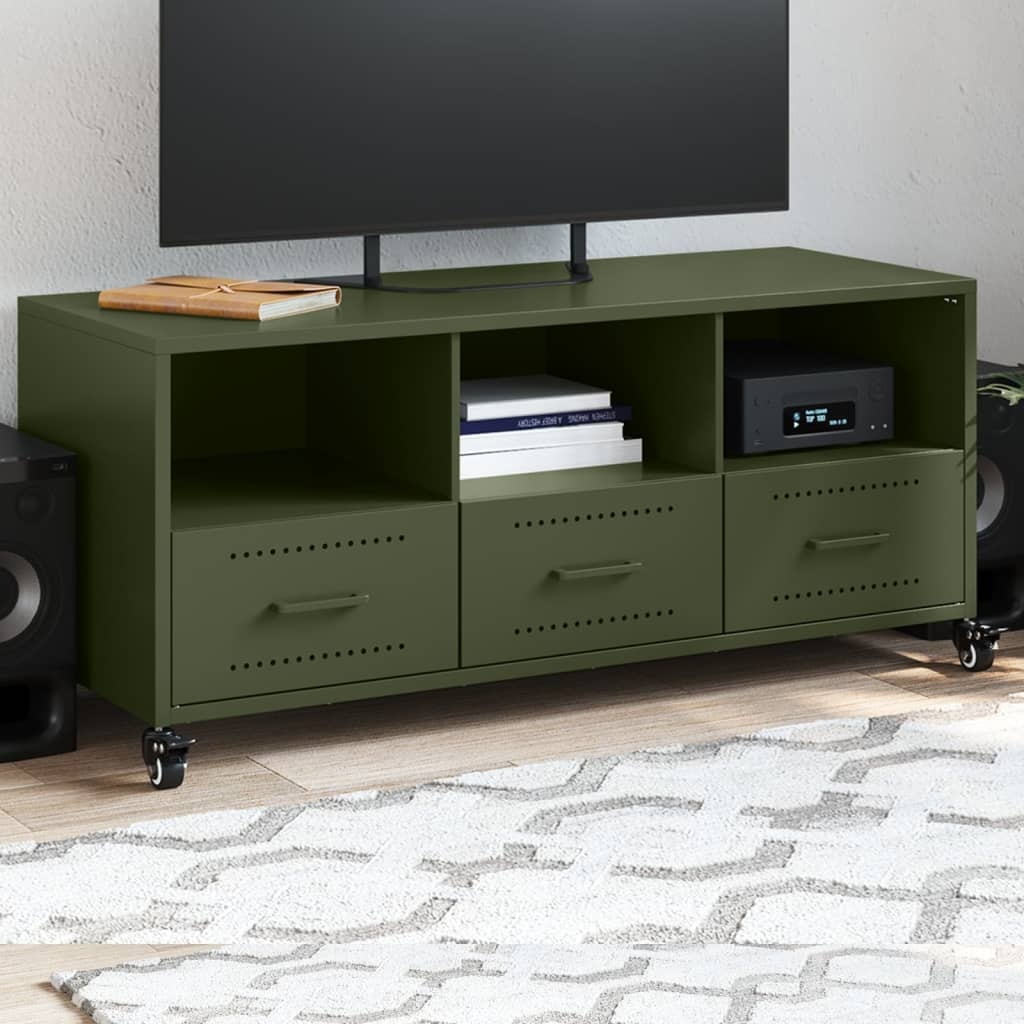 VidaXL Tv-meubel 100,5x39x43,5 cm koudgewalst staal olijfgroen