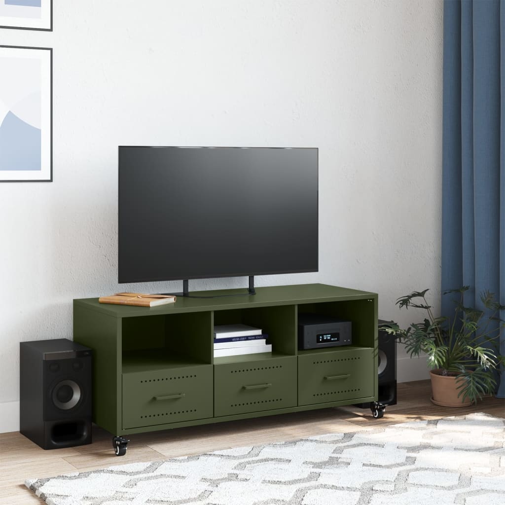 VidaXL Tv-meubel 100,5x39x43,5 cm koudgewalst staal olijfgroen