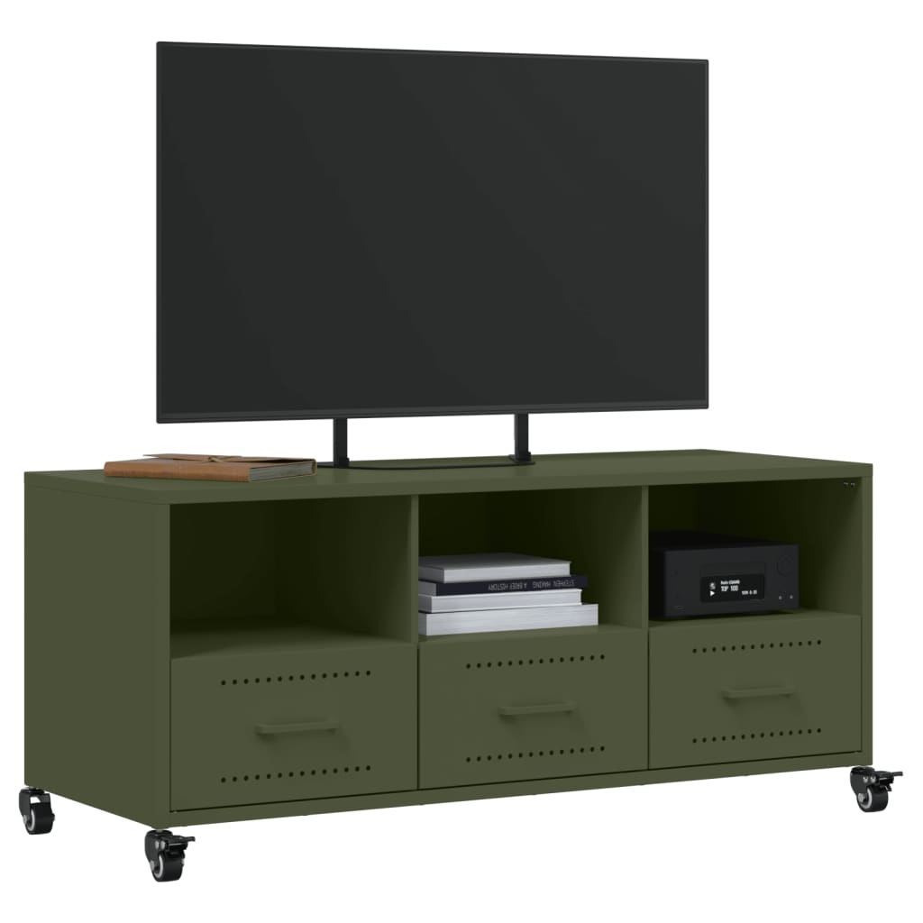 VidaXL Tv-meubel 100,5x39x43,5 cm koudgewalst staal olijfgroen