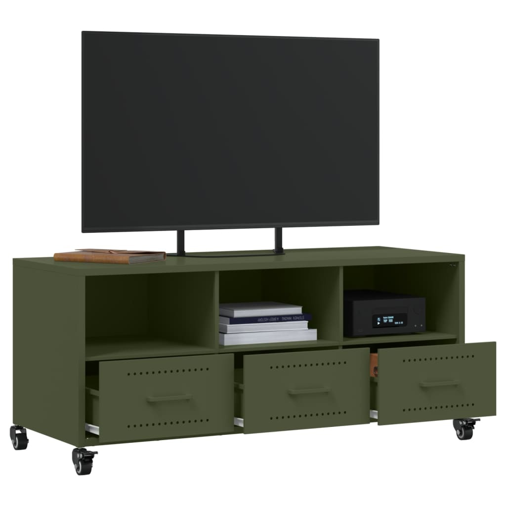 VidaXL Tv-meubel 100,5x39x43,5 cm koudgewalst staal olijfgroen