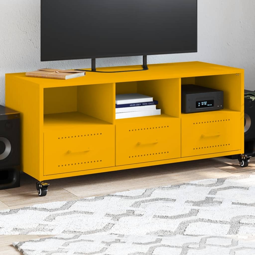 VidaXL Tv-meubel 100,5x39x43,5 cm koudgewalst staal mosterdgeel