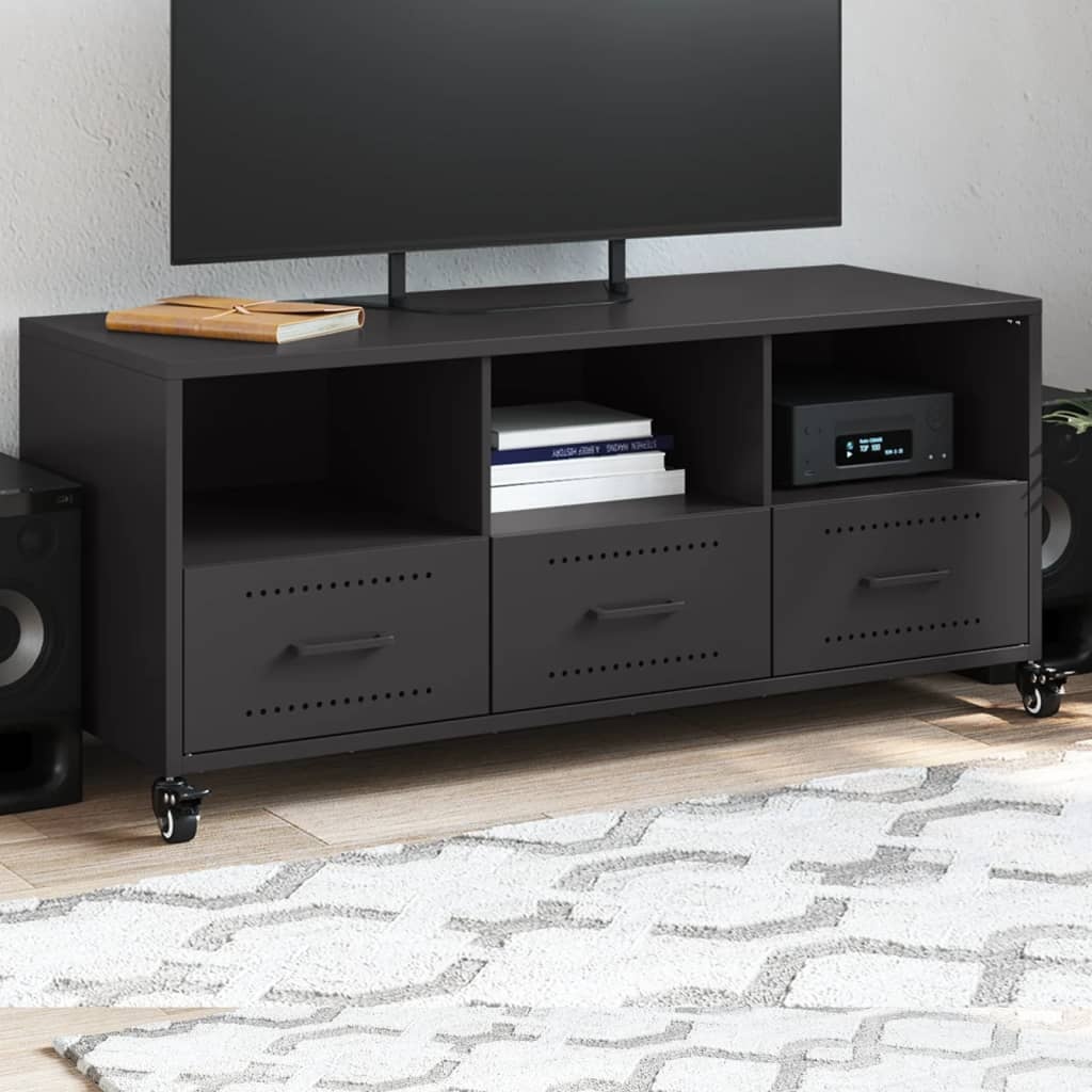 VidaXL Tv-meubel 100,5x39x43,5 cm koudgewalst staal zwart
