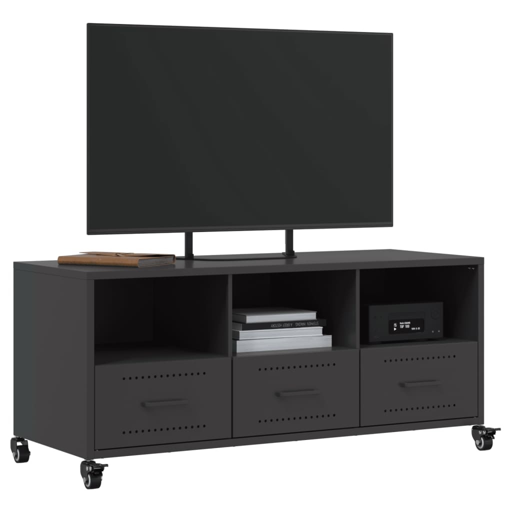 VidaXL Tv-meubel 100,5x39x43,5 cm koudgewalst staal zwart