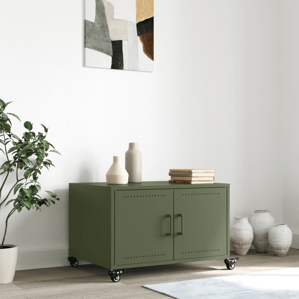 VidaXL Salontafel 68x50x43,5 cm koudgewalst staal olijfgroen