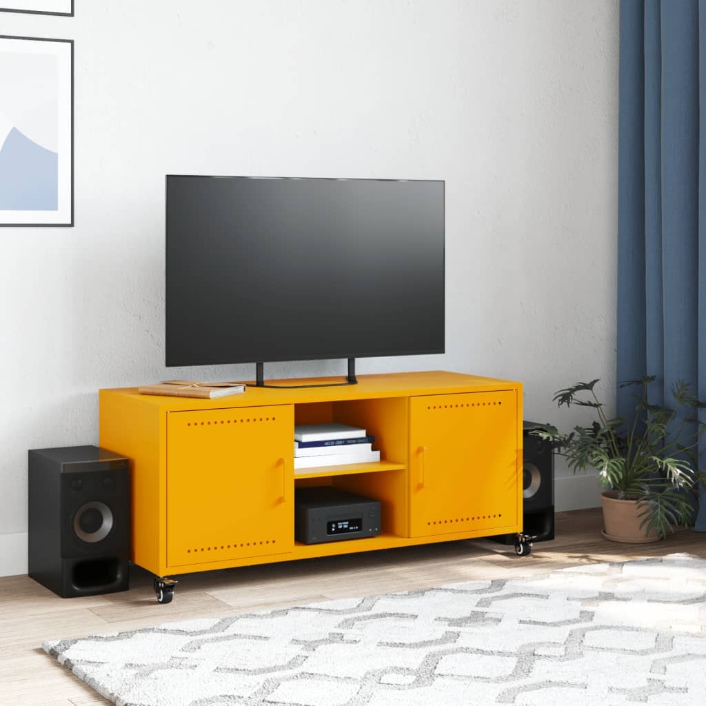 VidaXL Tv-meubel 100,5x39x43,5 cm koudgewalst staal mosterdgeel