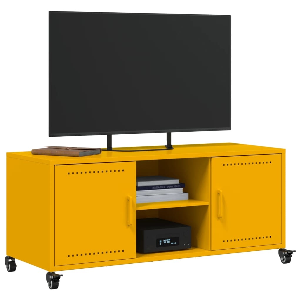 VidaXL Tv-meubel 100,5x39x43,5 cm koudgewalst staal mosterdgeel