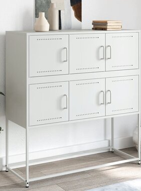 VidaXL Dressoir 100,5x39x107 cm koudgewalst staal wit