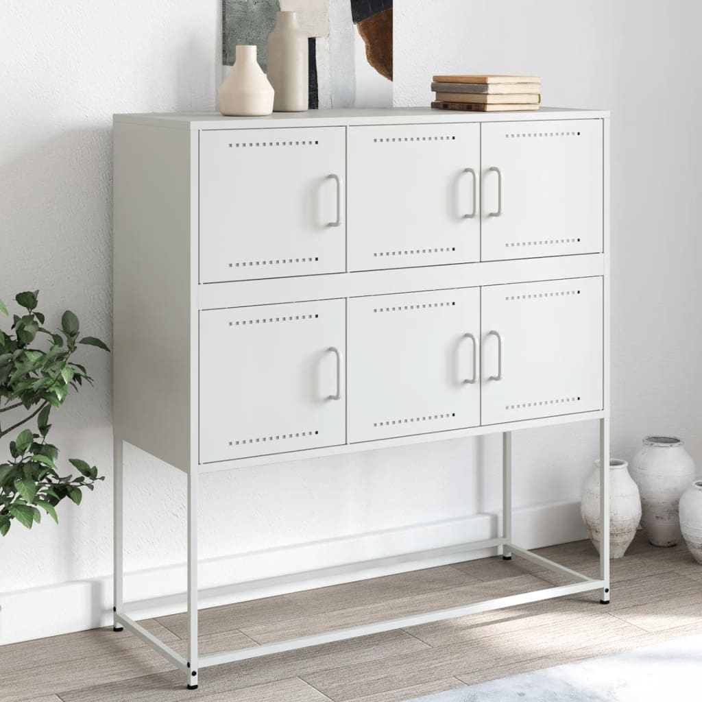 VidaXL Dressoir 100,5x39x107 cm koudgewalst staal wit