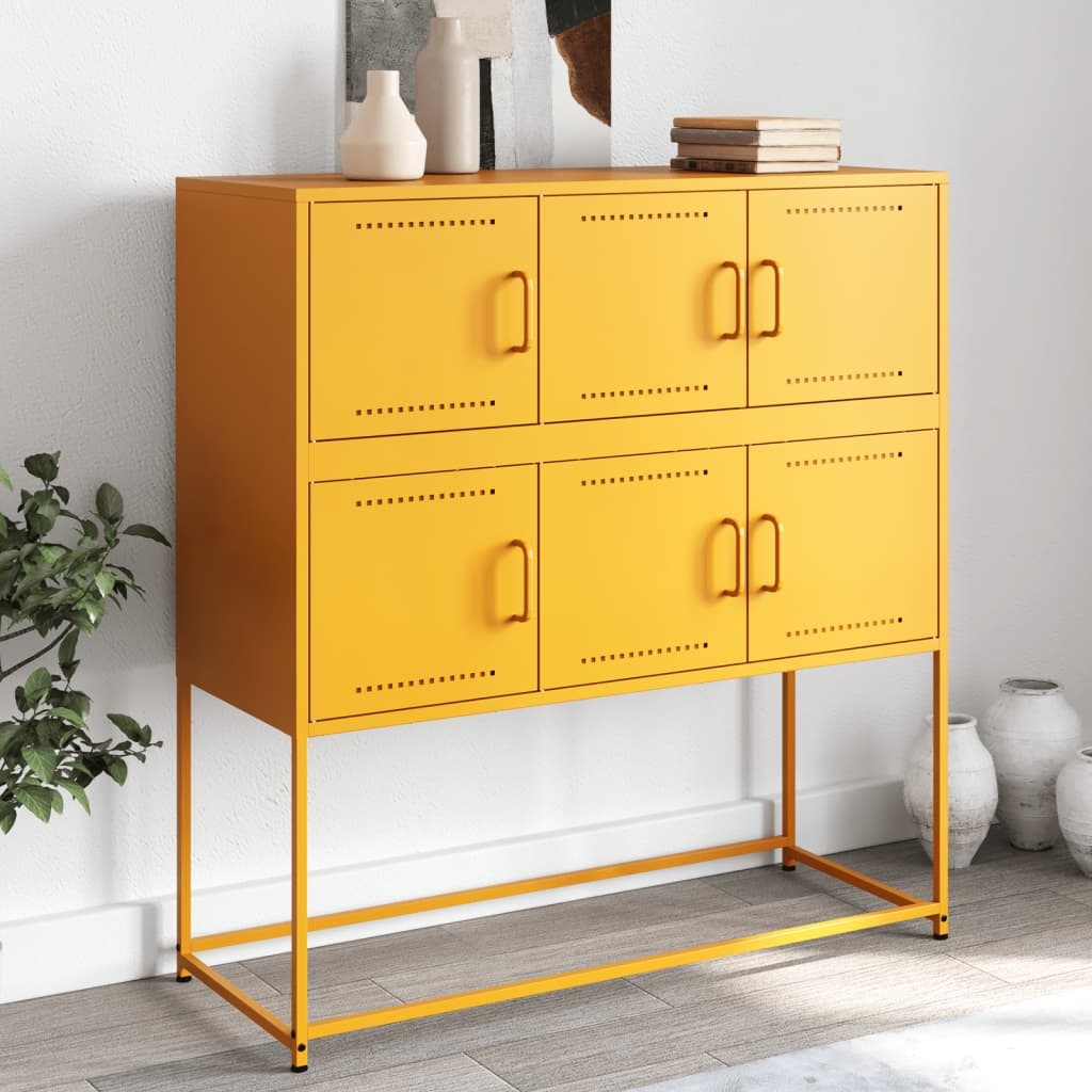 VidaXL Dressoir 100,5x39x107 cm koudgewalst staal mosterdgeel