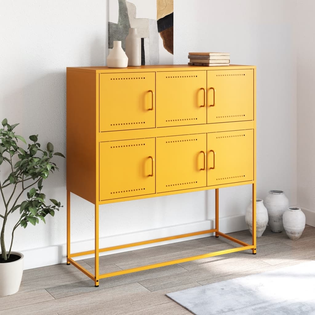 VidaXL Dressoir 100,5x39x107 cm koudgewalst staal mosterdgeel