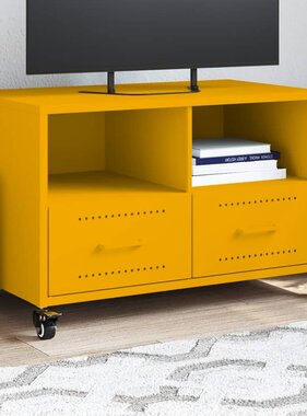 VidaXL Tv-meubel 68x39x43,5 cm koudgewalst staal mosterdgeel