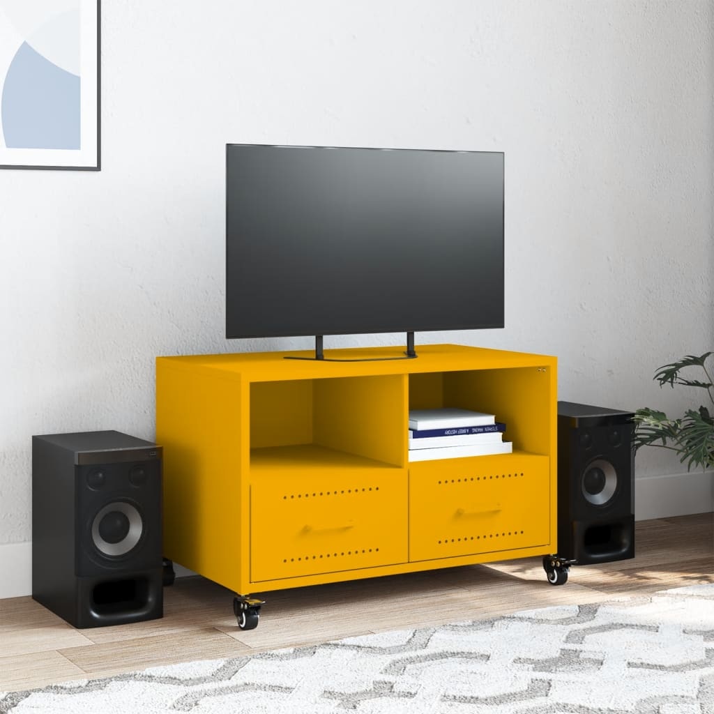 VidaXL Tv-meubel 68x39x43,5 cm koudgewalst staal mosterdgeel