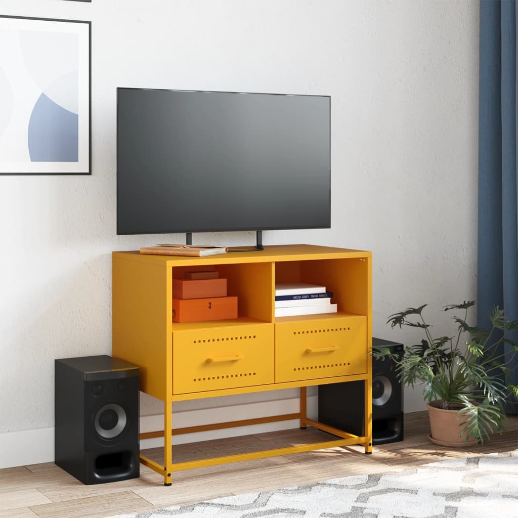 VidaXL Tv-meubel 68x39x60,5 cm staal mosterdgeel