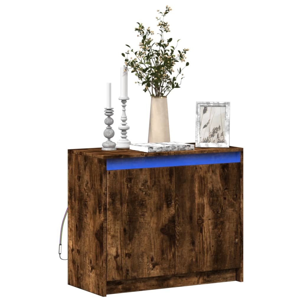 VidaXL Dressoir met LED 72x34x61 cm bewerkt hout gerookt eikenkleurig