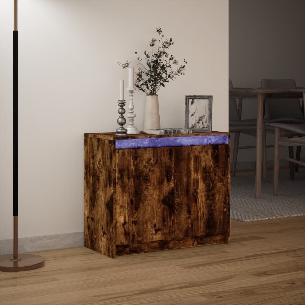 VidaXL Dressoir met LED 72x34x61 cm bewerkt hout gerookt eikenkleurig